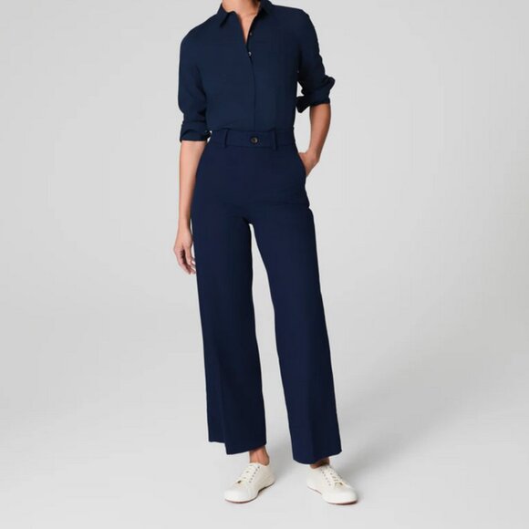 Spanx Cropped Wide Leg Pant Size Small Petite Navy High Rise Pockets Capsule - Picture 1 of 12